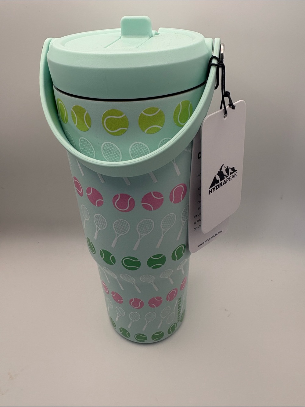 Hydrapeak Mint Tennis Print Tumbler with Carry Handle